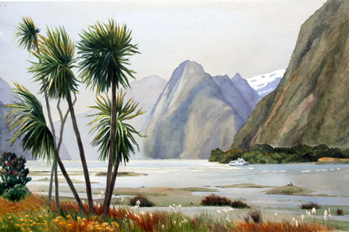 Milford Sound, New Zealand, watercolour