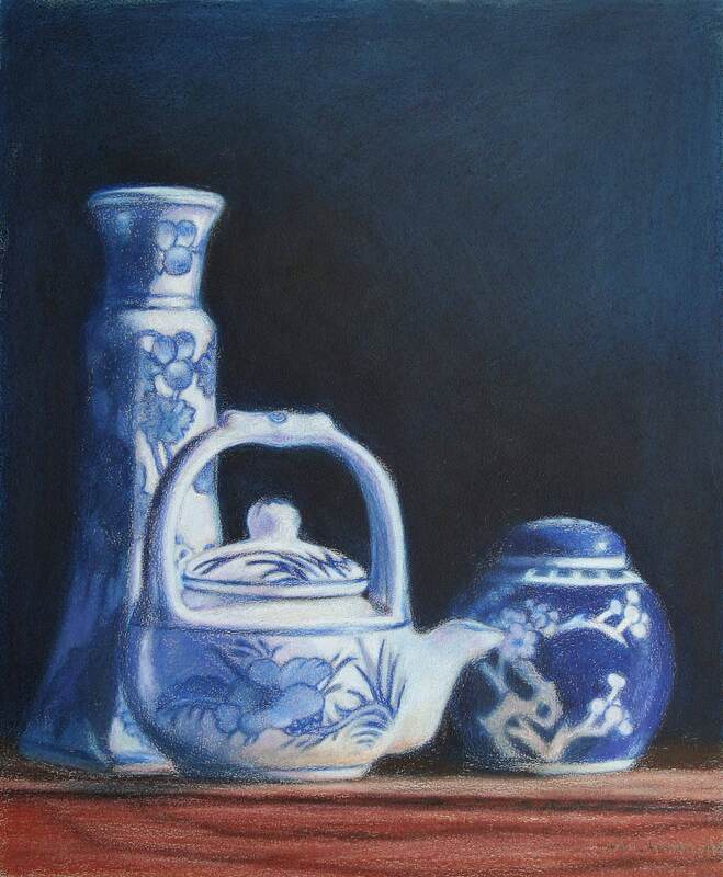 Chinese objects still-life, colour pencil