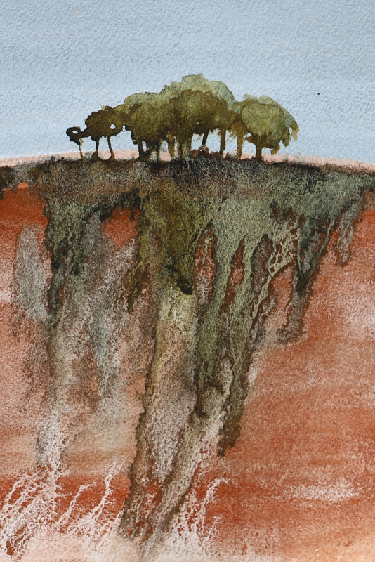 Brown experimental landscape, watercolour and ink