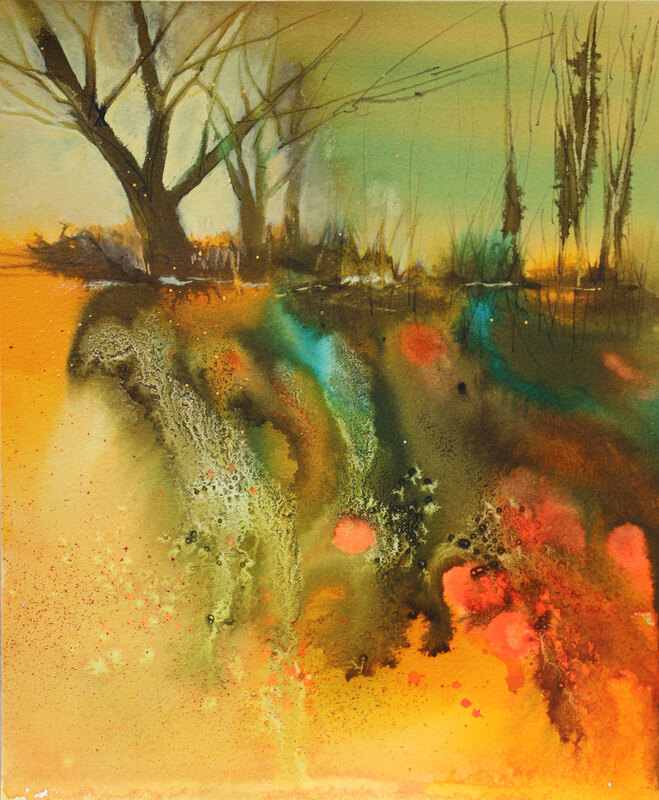 
Orange experimental landscape, watercolour and ink
