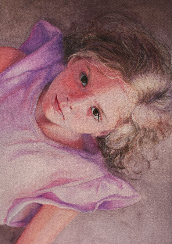 Girl portrait, colour pencil and watercolour