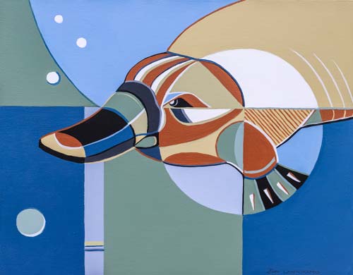 Platypus acrylic painting, geometric style