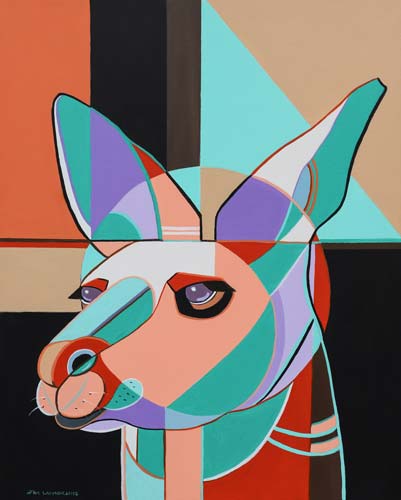 Kangaroo acrylic painting, geometric style