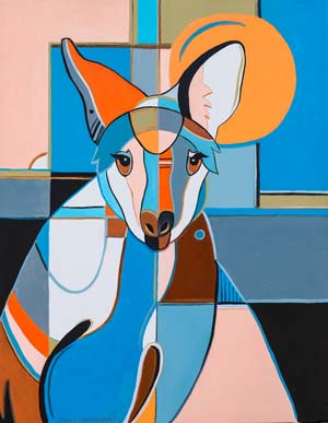 Wallaby acrylic painting, geometric style