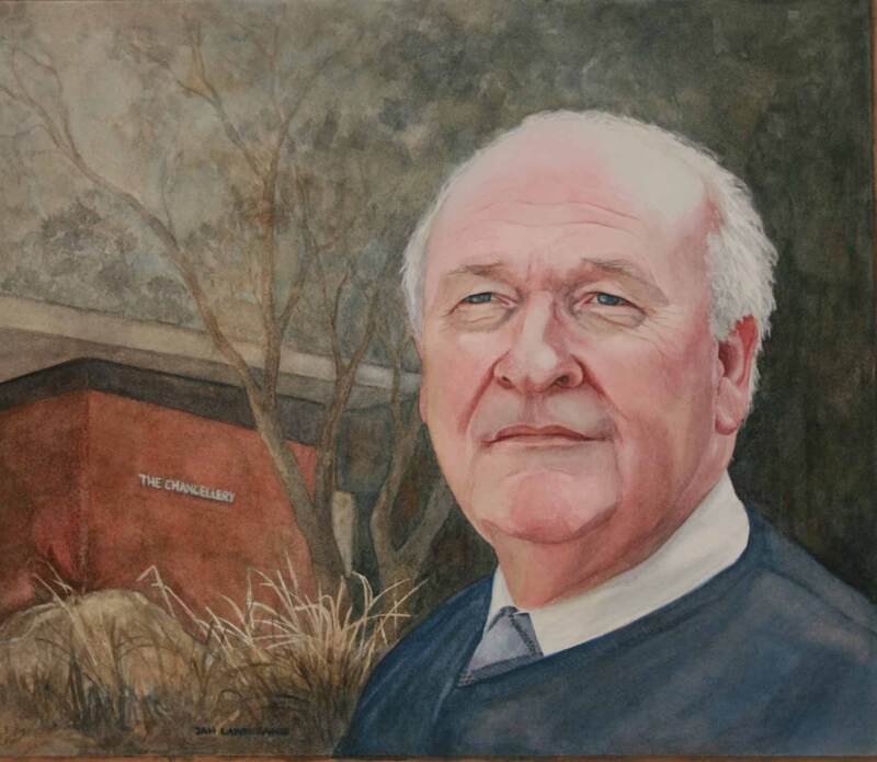 Portrait of Professor Roy Webb, watercolour painting.