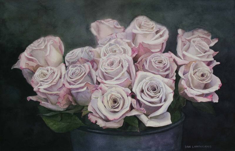 Large bunch of pink roses watercolour painting.