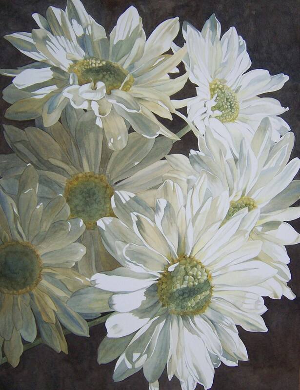 White flowers watercolour painting.